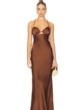 Satin Halter Slip Gown in Chocolate Brown